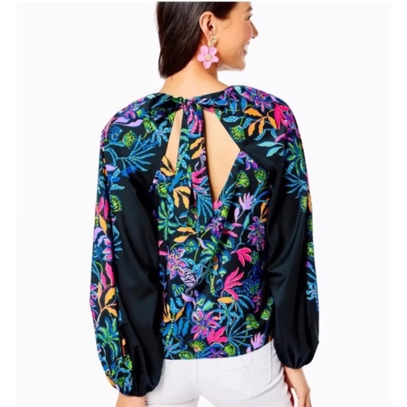 Lilly Pulitzer Imani Long Sleeve Top Blouse Tropic Floral Paradise Glow size XXS - Picture 2 of 15